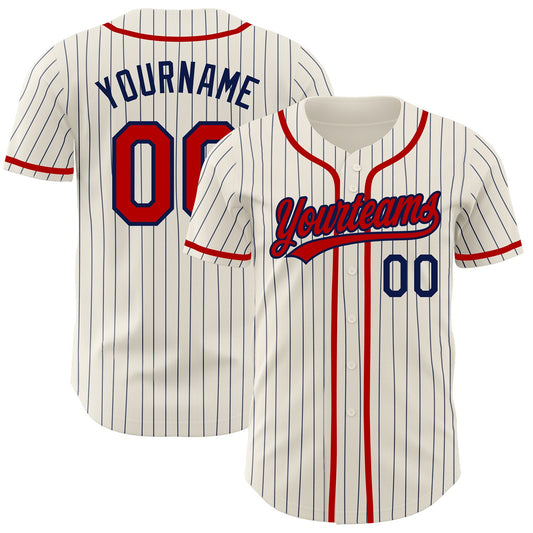 Custom Cream Navy Pinstripe Red Authentic Baseball Jersey - Main View