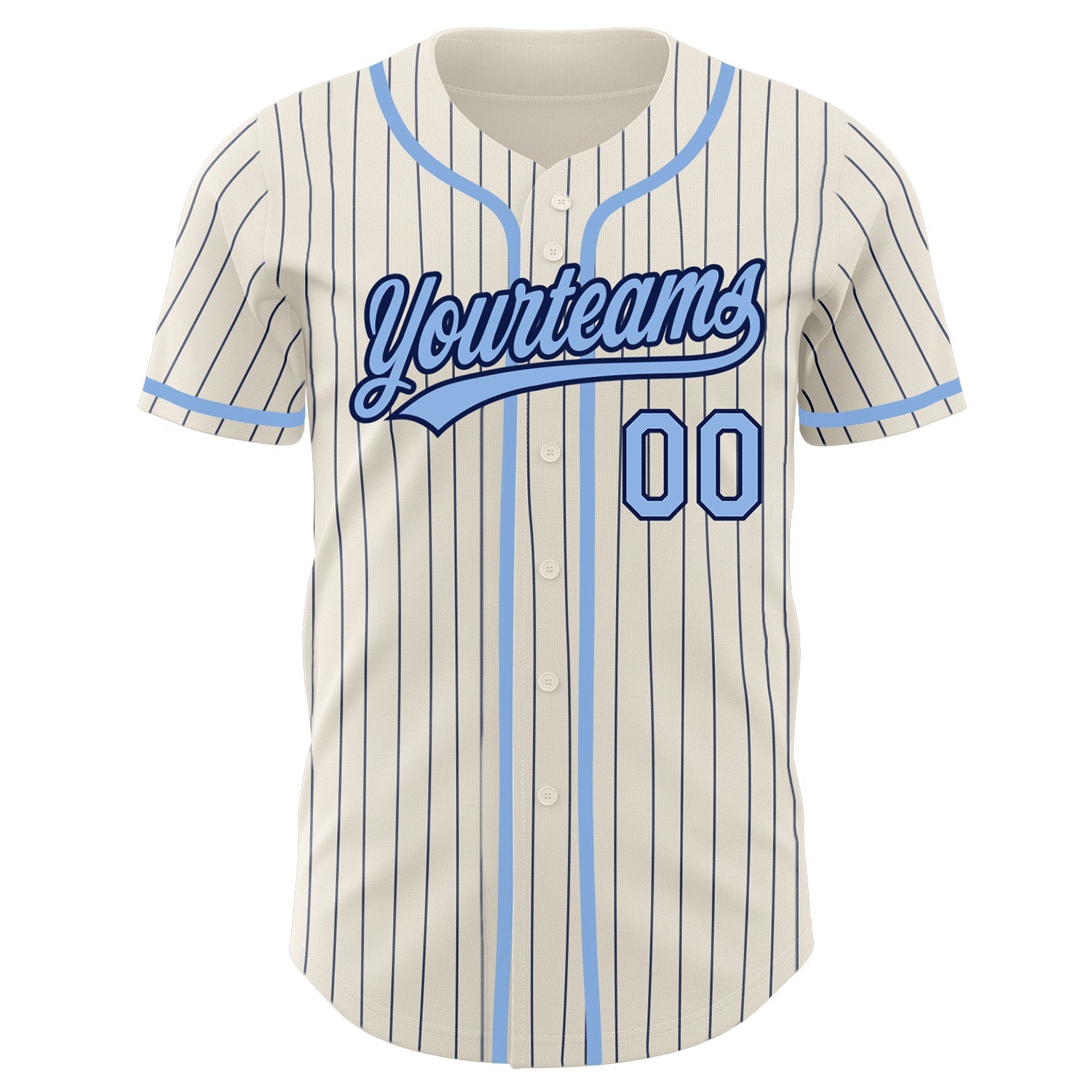 Custom Cream Navy Pinstripe Light Blue Authentic Baseball Jersey view 2
