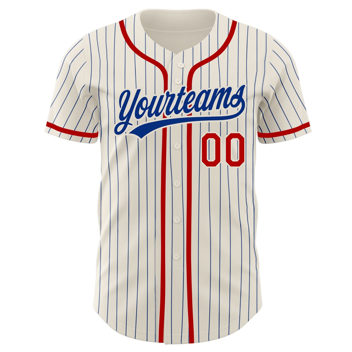 Custom Cream Royal Pinstripe Red Authentic Baseball Jersey view 2