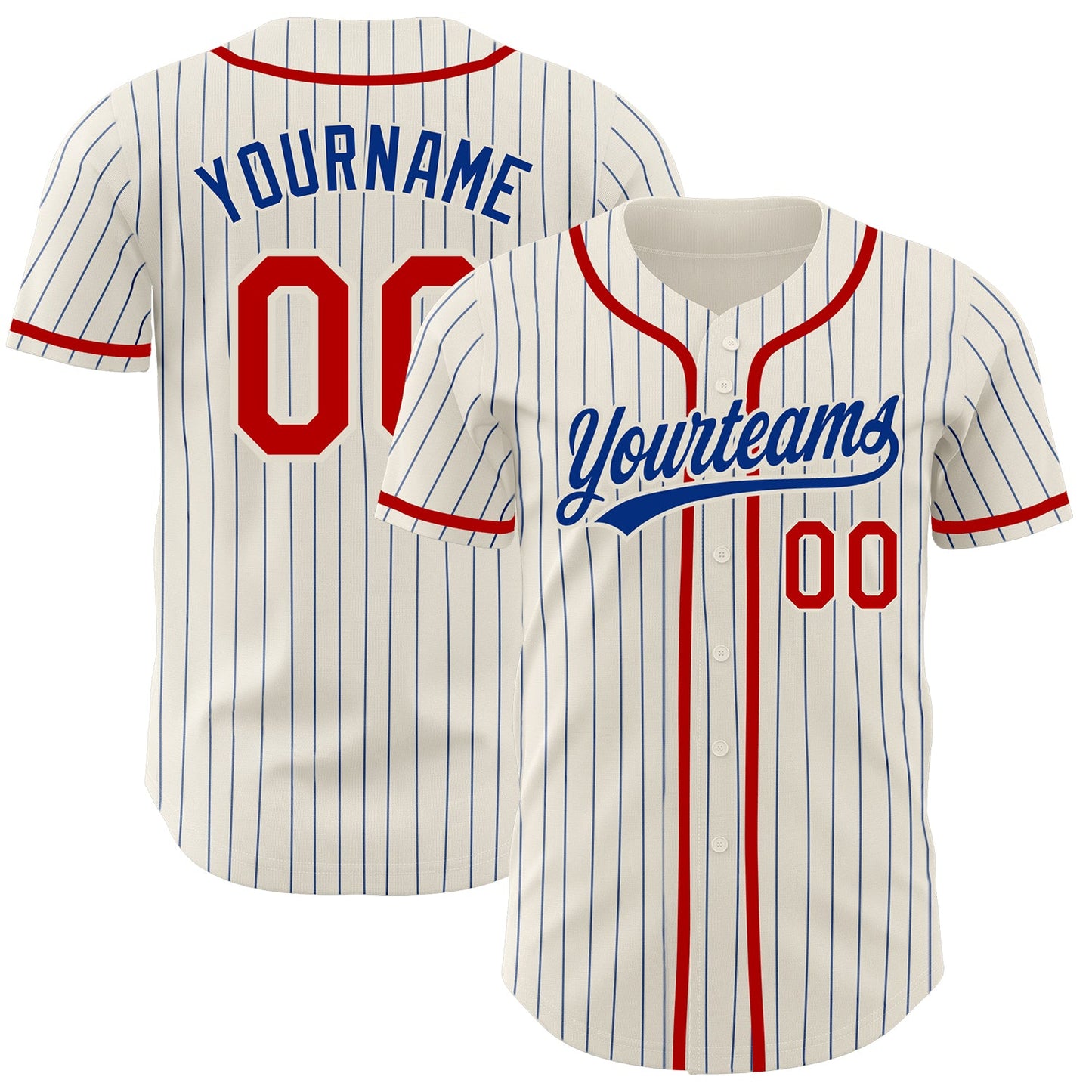 Custom Cream Royal Pinstripe Red Authentic Baseball Jersey - Main View
