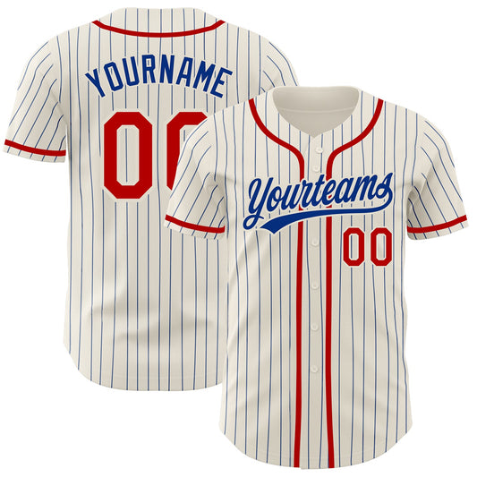 Custom Cream Royal Pinstripe Red Authentic Baseball Jersey - Main View
