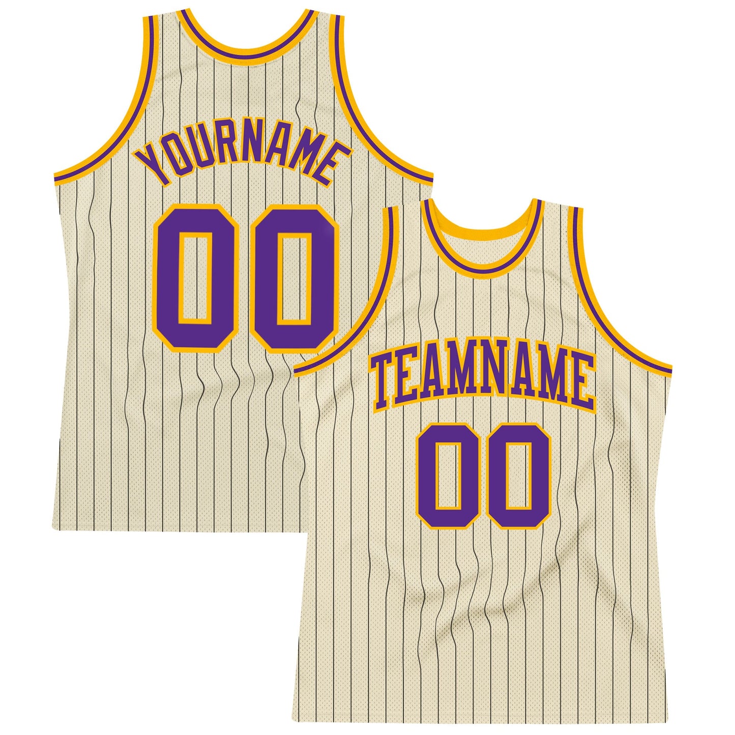 Custom Cream Black Pinstripe Purple-Gold Authentic Basketball Jersey - Main View