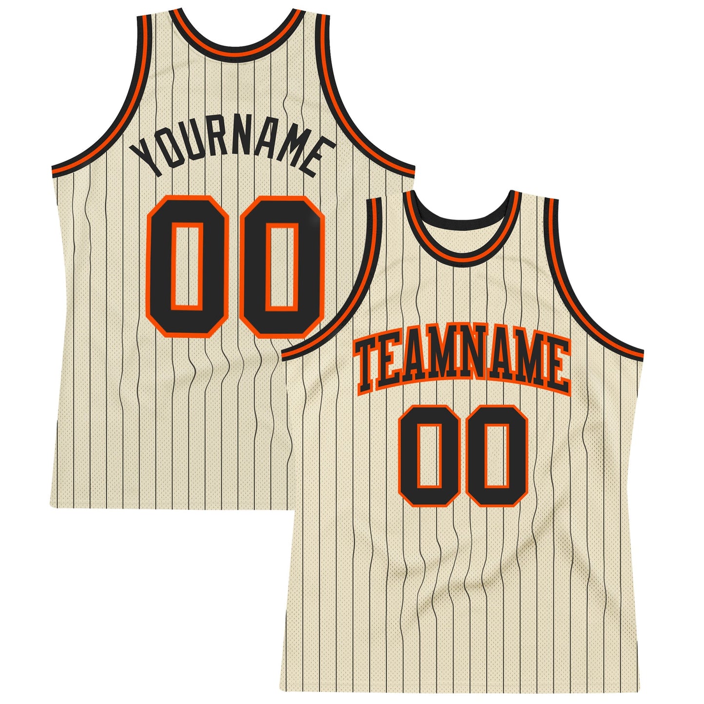 Custom Cream Black Pinstripe Black-Orange Authentic Basketball Jersey - Main View