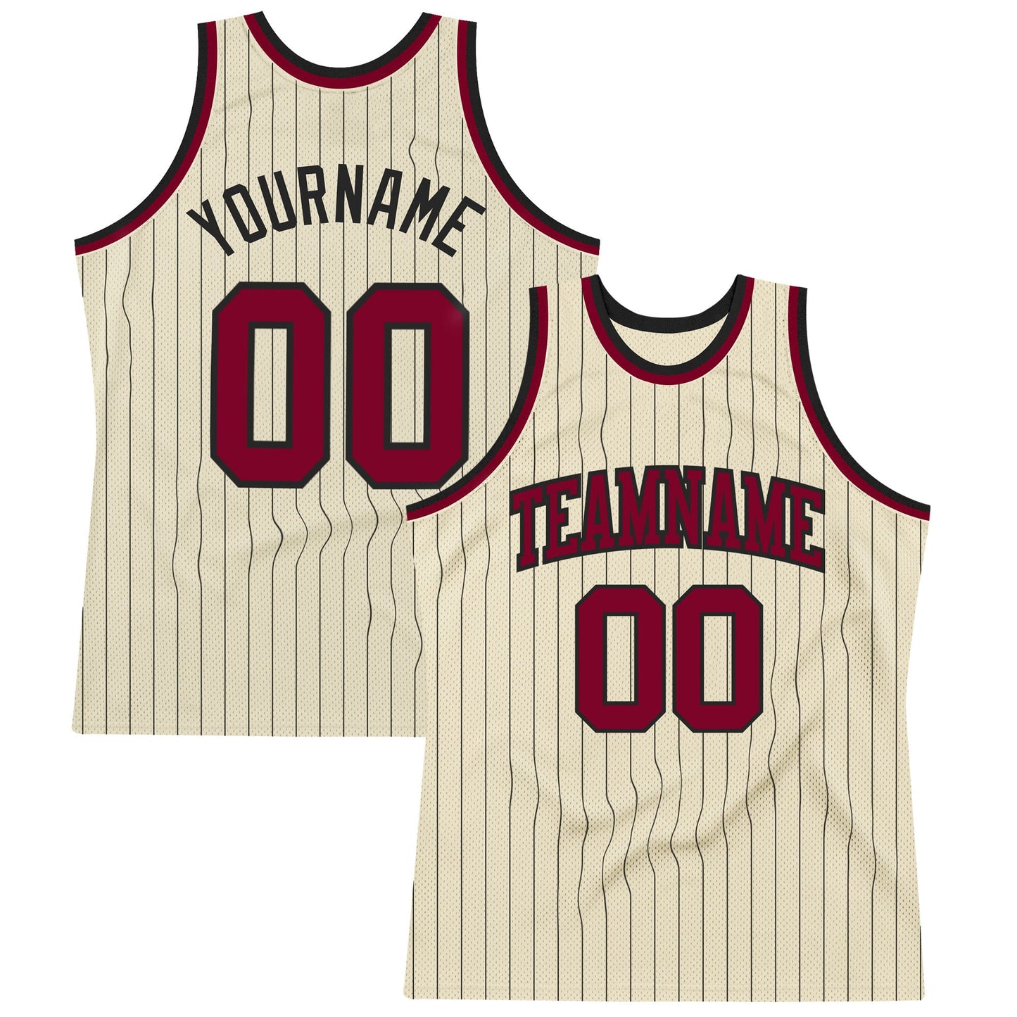 Custom Cream Black Pinstripe Maroon Authentic Basketball Jersey - Main View