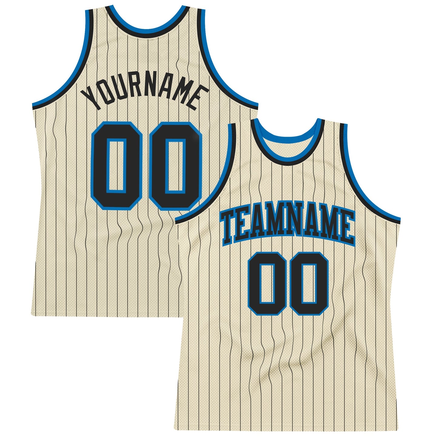 Custom Cream Black Pinstripe Black-Blue Authentic Basketball Jersey - Main View