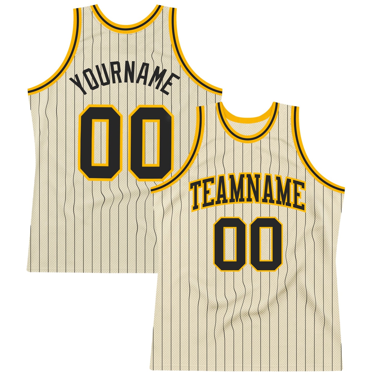 Custom Cream Black Pinstripe Black-Gold Authentic Basketball Jersey - Main View
