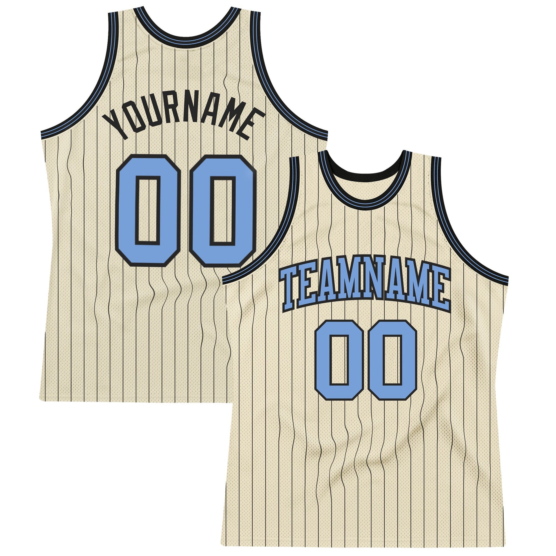 Custom Cream Black Pinstripe Blue Authentic Basketball Jersey - Main View