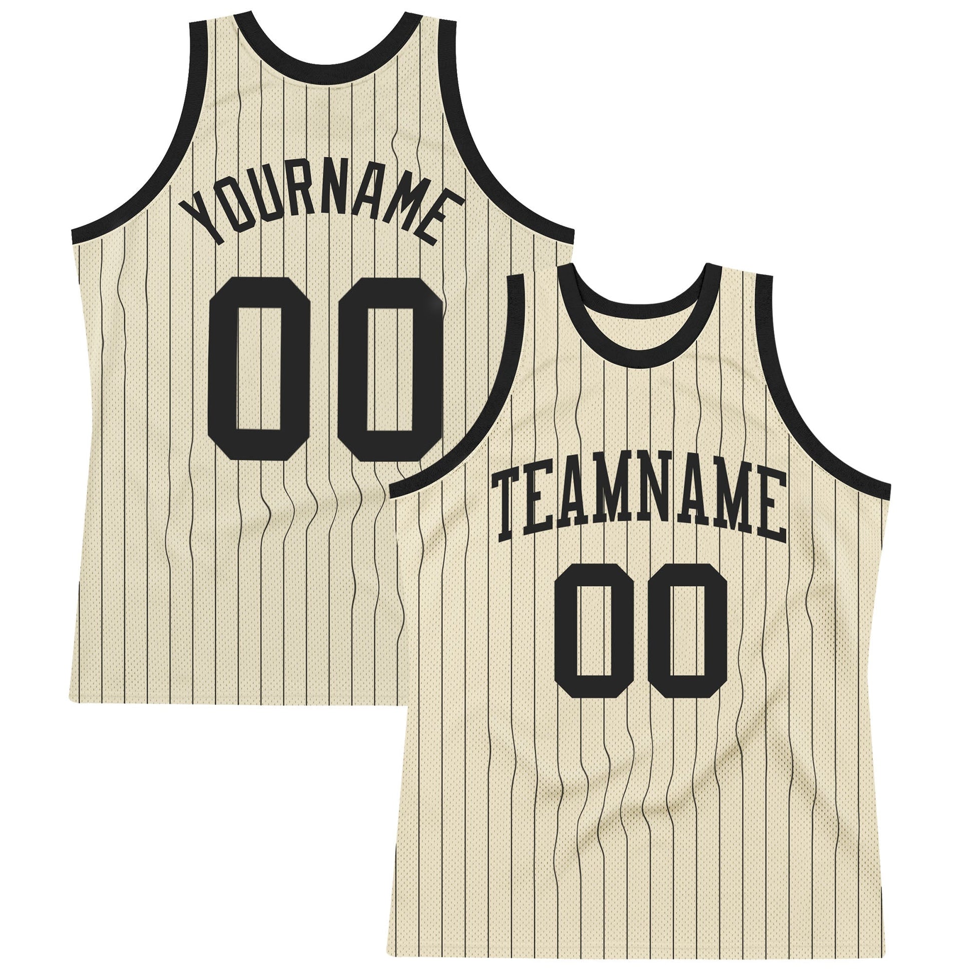Custom Cream Black Pinstripe Black Authentic Basketball Jersey - Main View