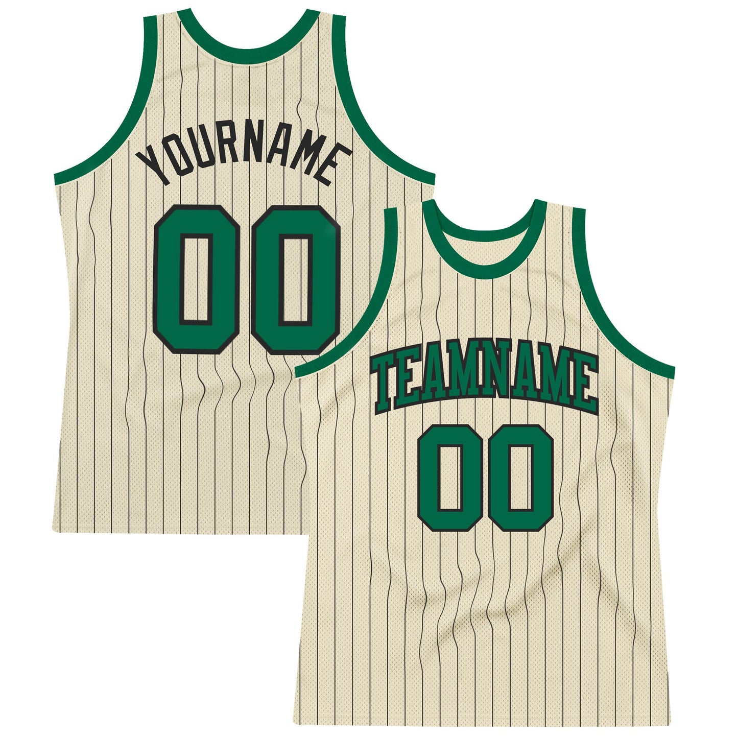 Custom Cream Black Pinstripe Kelly Green Authentic Basketball Jersey - Main View