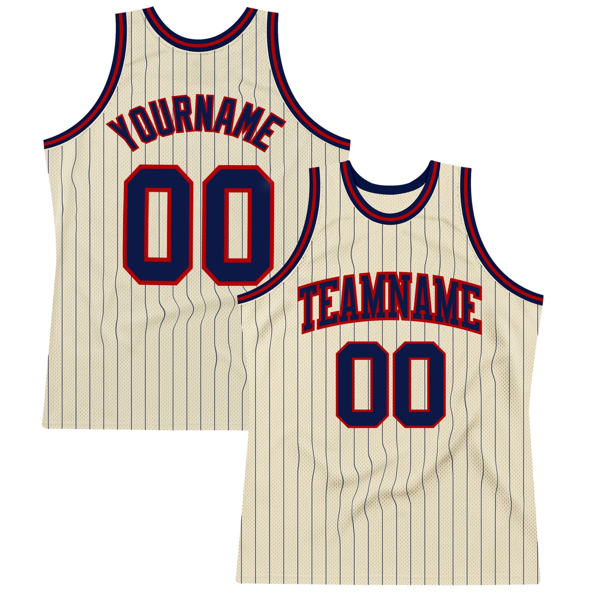 Custom Cream Navy Pinstripe Navy-Red Authentic Basketball Jersey - Main View