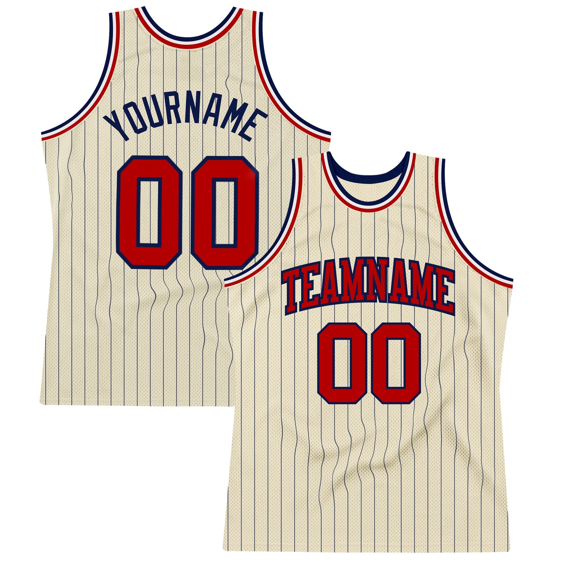 Custom Cream Navy Pinstripe Red Authentic Basketball Jersey - Main View