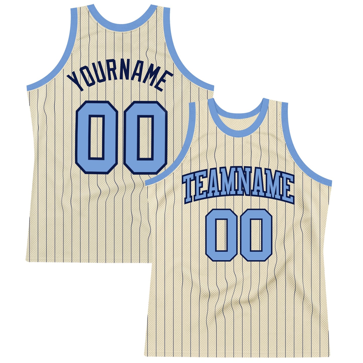 Custom Cream Navy Pinstripe Light Blue Authentic Basketball Jersey - Main View