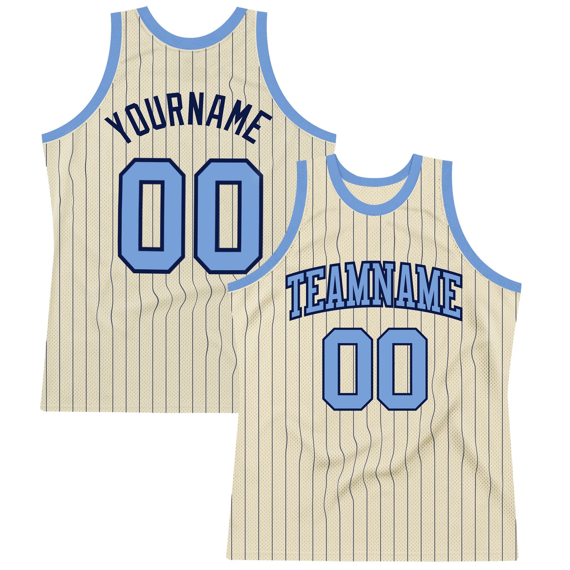Custom Cream Navy Pinstripe Light Blue Authentic Basketball Jersey - Main View