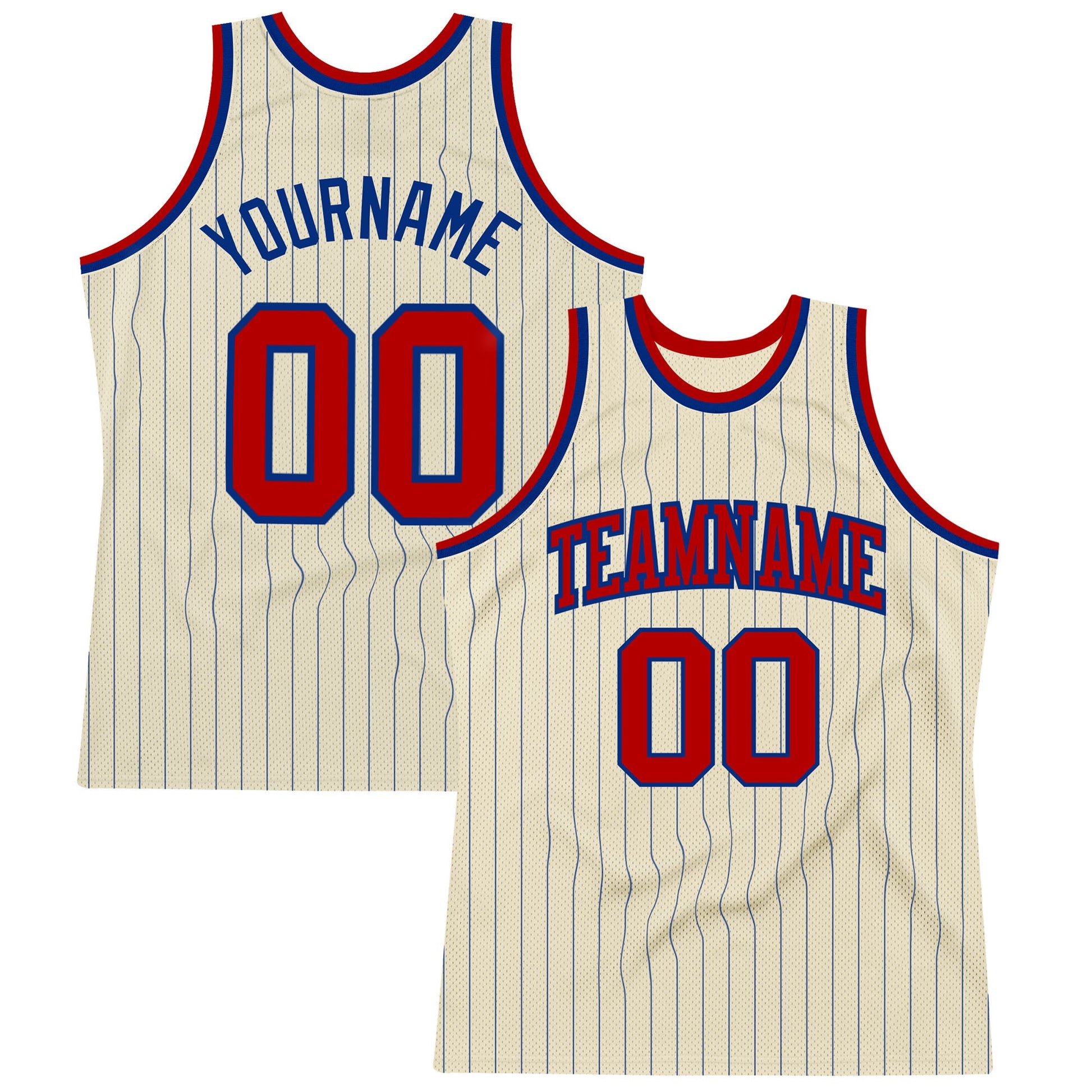 Custom Cream Royal Pinstripe Red Authentic Basketball Jersey - Main View