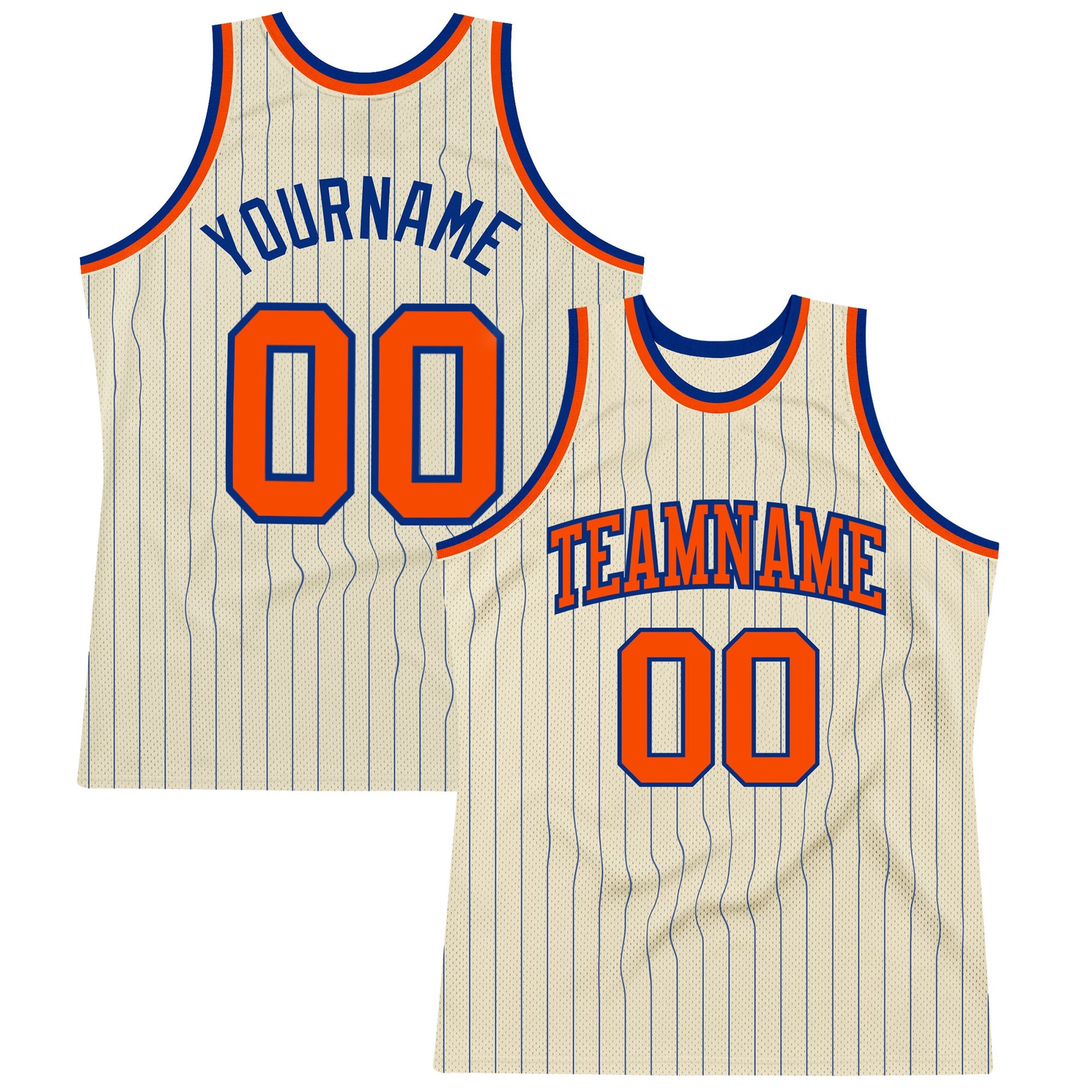 Custom Cream Royal Pinstripe Orange Authentic Basketball Jersey - Main View