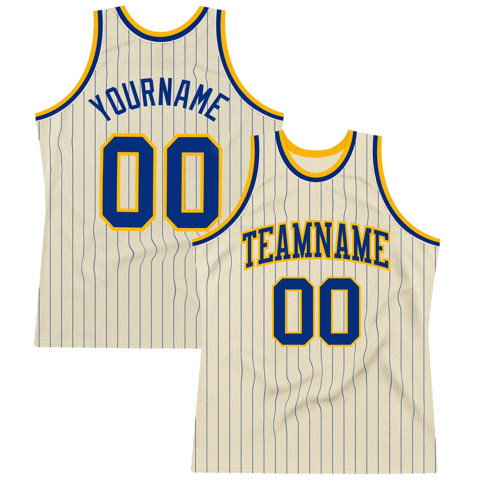 Custom Cream Royal Pinstripe Royal-Gold Authentic Basketball Jersey - Main View