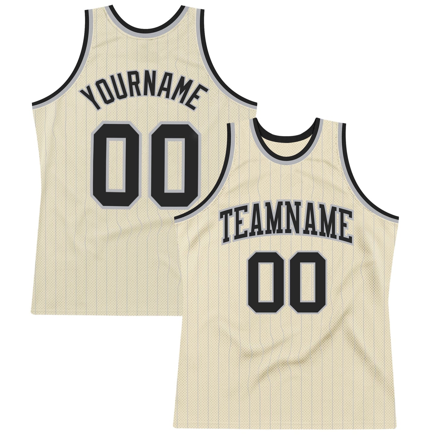 Custom Cream Gray Pinstripe Black Authentic Basketball Jersey - Main View
