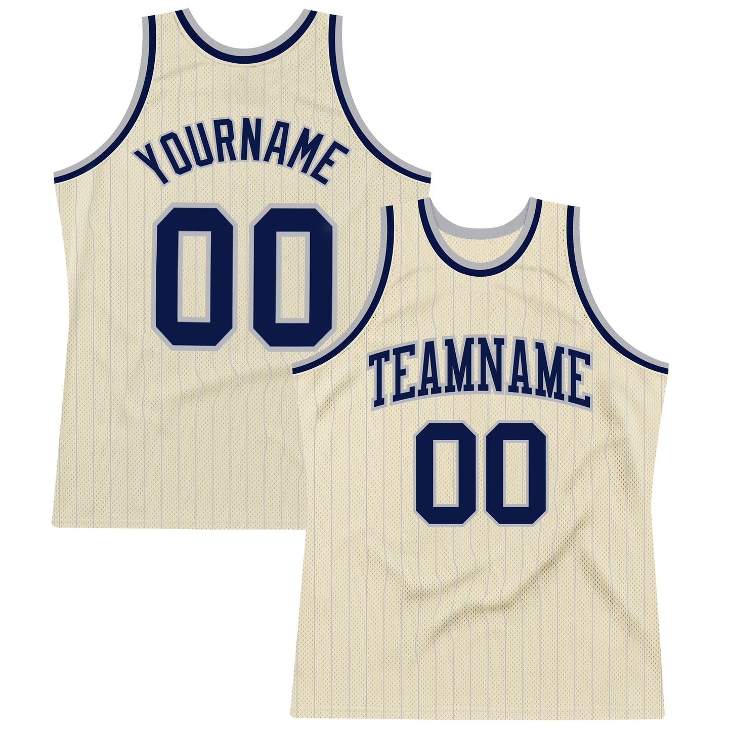 Custom Cream Gray Pinstripe Navy Authentic Basketball Jersey - Main View