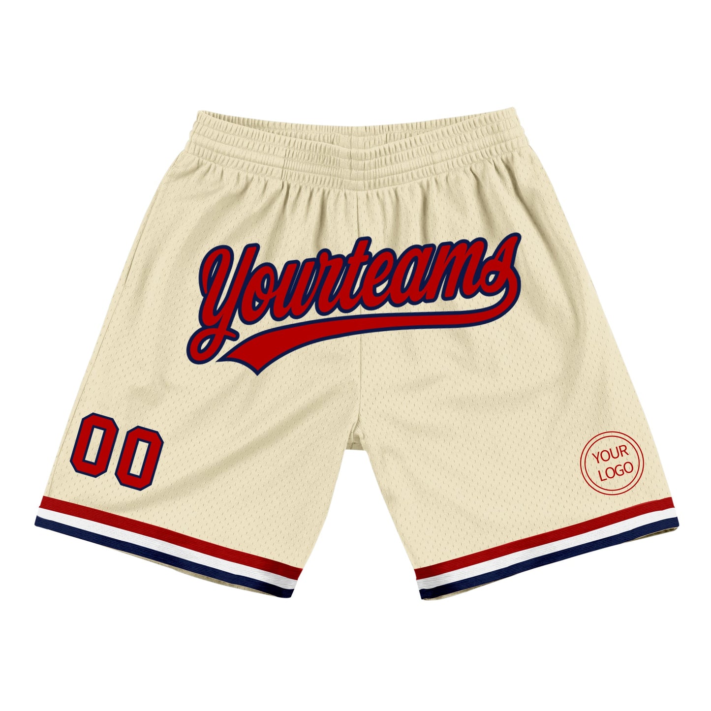 Custom Cream Red-Navy Authentic Throwback Basketball Shorts - Main View