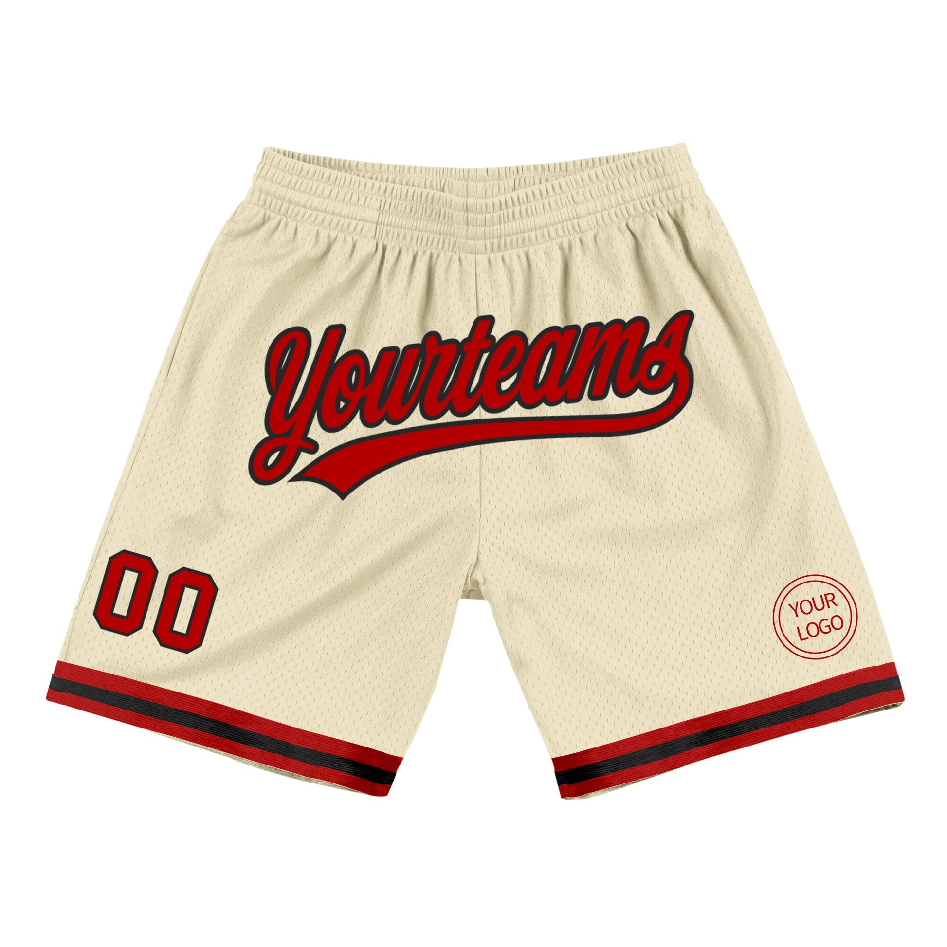 Custom Cream Red-Black Authentic Throwback Basketball Shorts - Main View