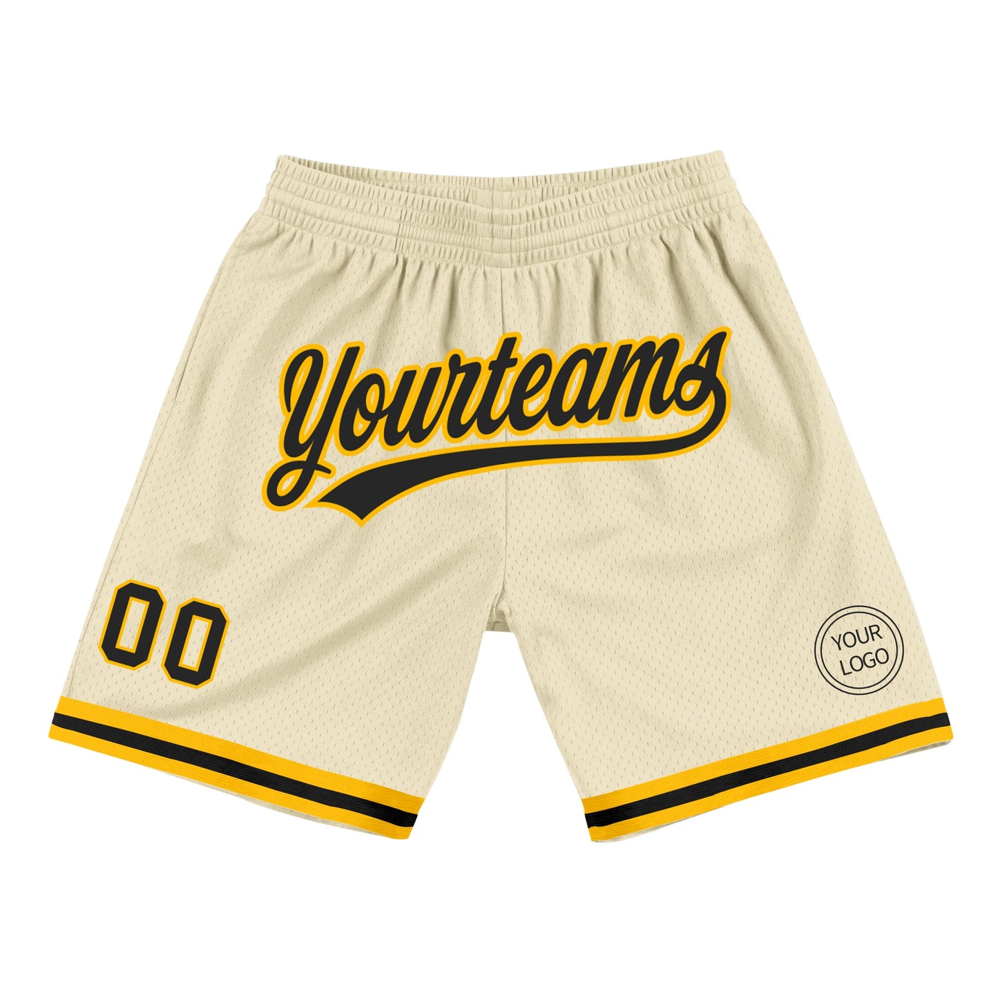 Custom Cream Black-Gold Authentic Throwback Basketball Shorts - Main View