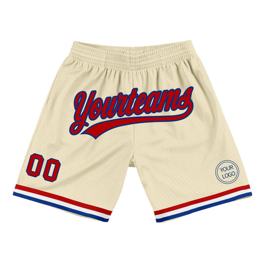 Custom Cream Red-Royal Authentic Throwback Basketball Shorts - Main View