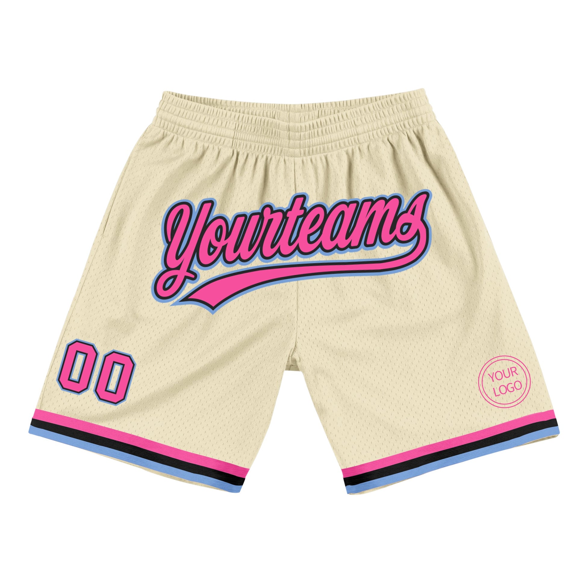 Custom Cream Pink Black-Light Blue Authentic Throwback Basketball Shorts - Main View