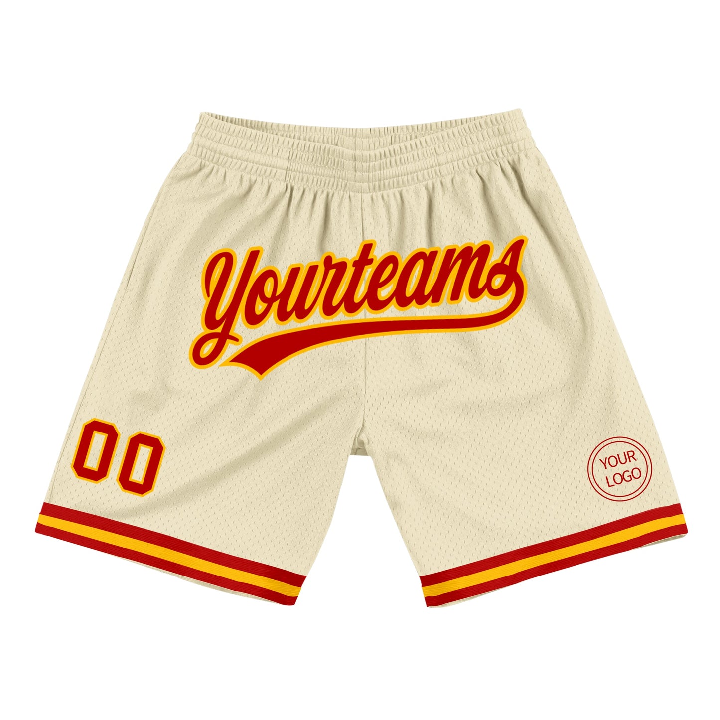 Custom Cream Red-Gold Authentic Throwback Basketball Shorts - Main View