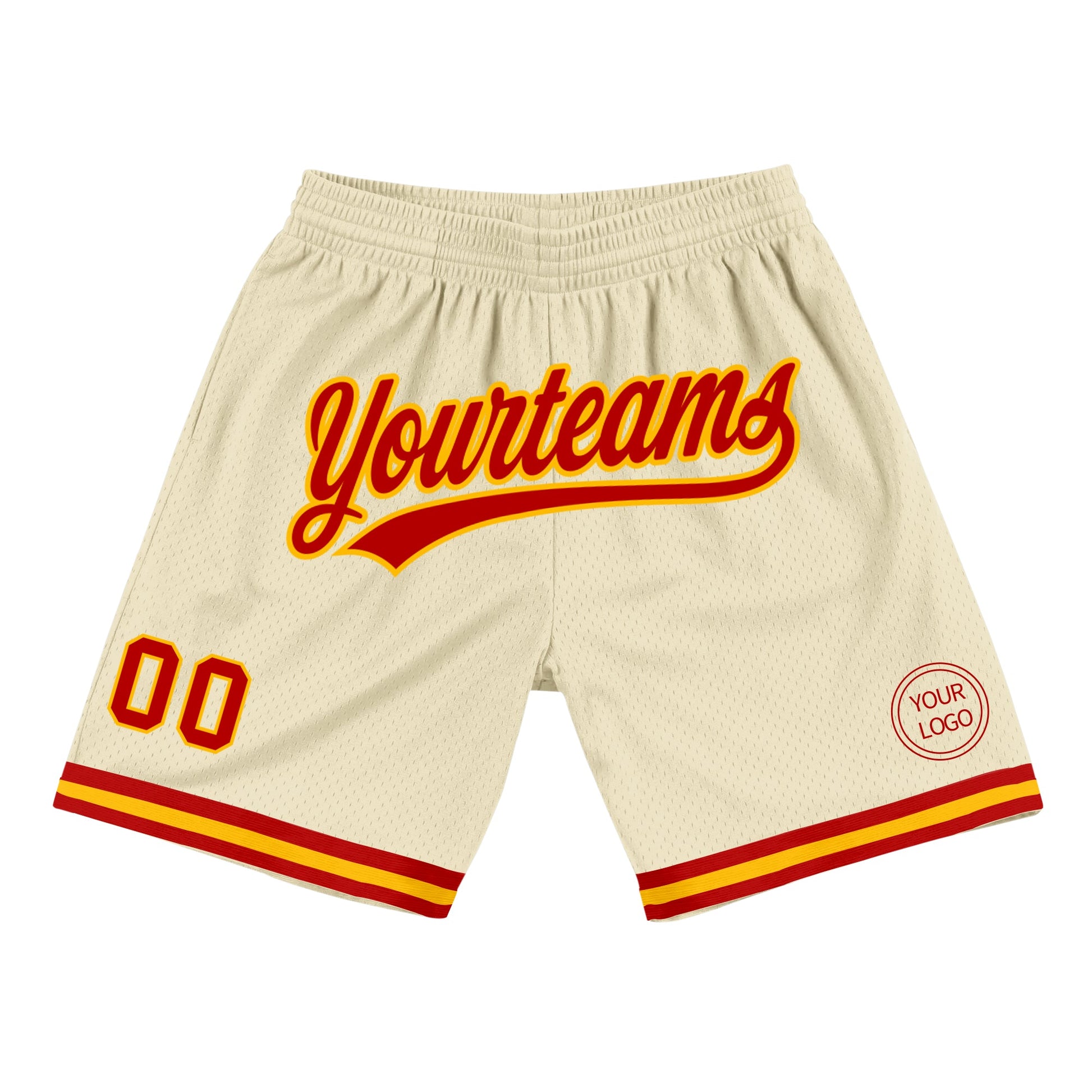 Custom Cream Red-Gold Authentic Throwback Basketball Shorts - Main View