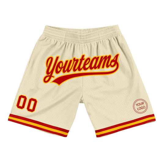 Custom Cream Red-Gold Authentic Throwback Basketball Shorts - Main View