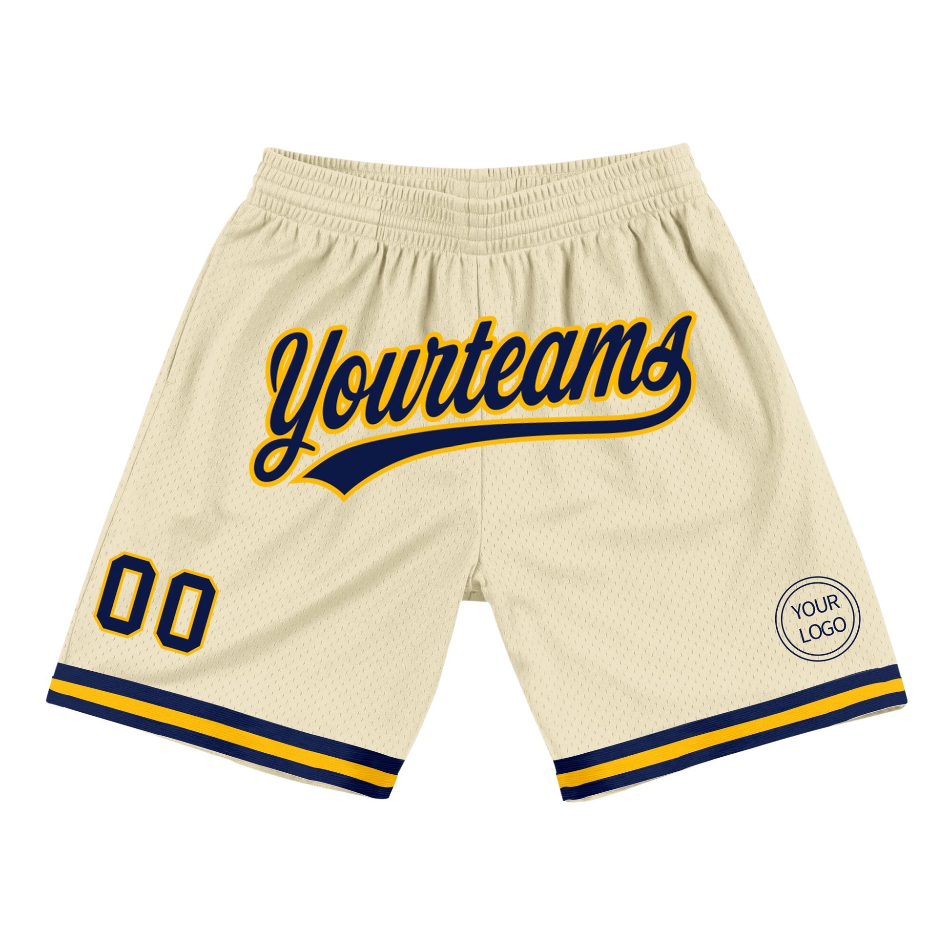 Custom Cream Navy-Gold Authentic Throwback Basketball Shorts - Main View