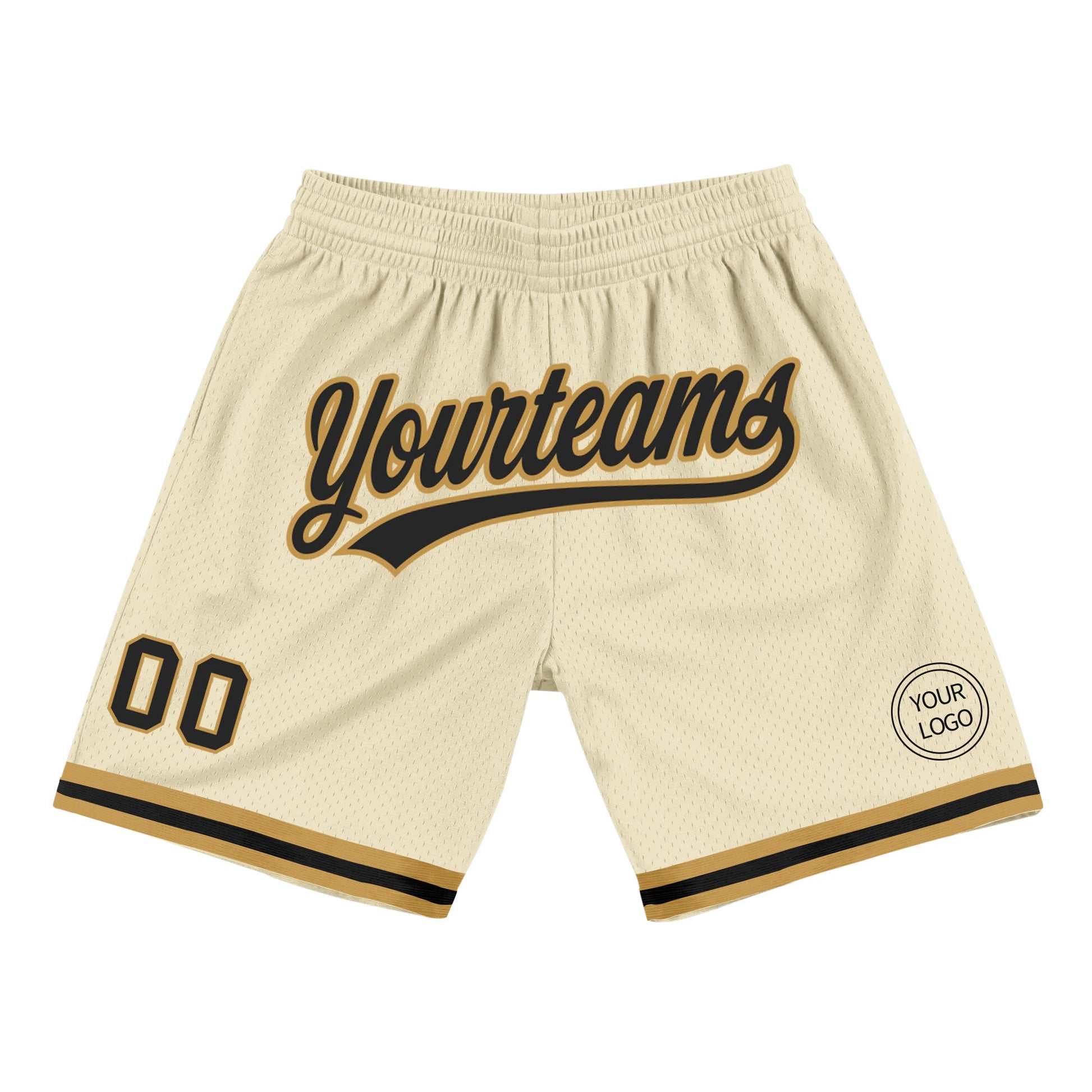 Custom Cream Black-Old Gold Authentic Throwback Basketball Shorts - Main View