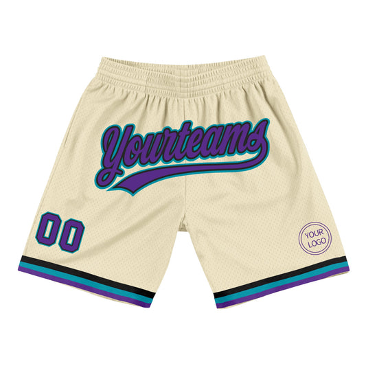 Custom Cream Purple Black-Teal Authentic Throwback Basketball Shorts - Main View