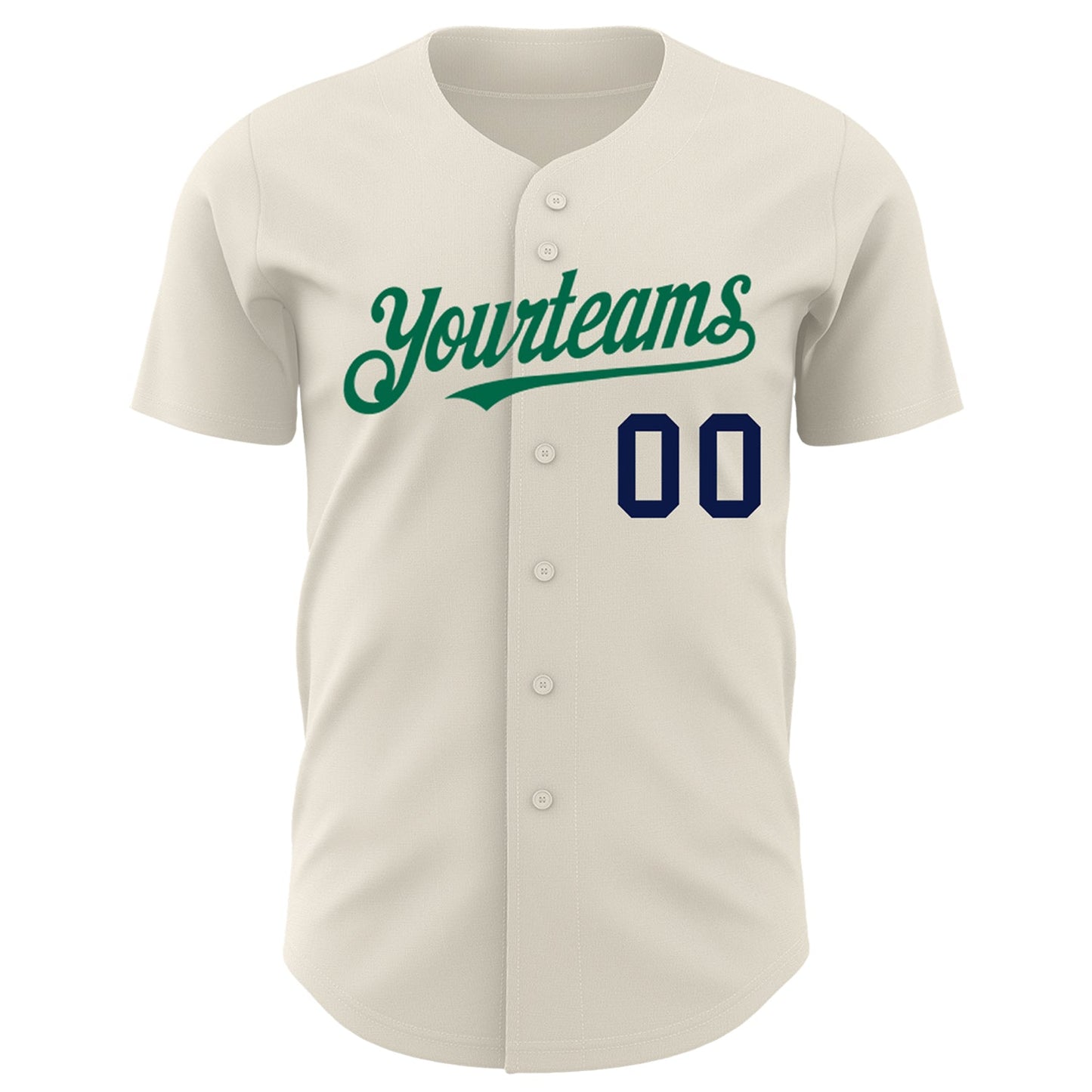 Custom Cream Kelly Green-Navy Authentic Baseball Jersey view 2