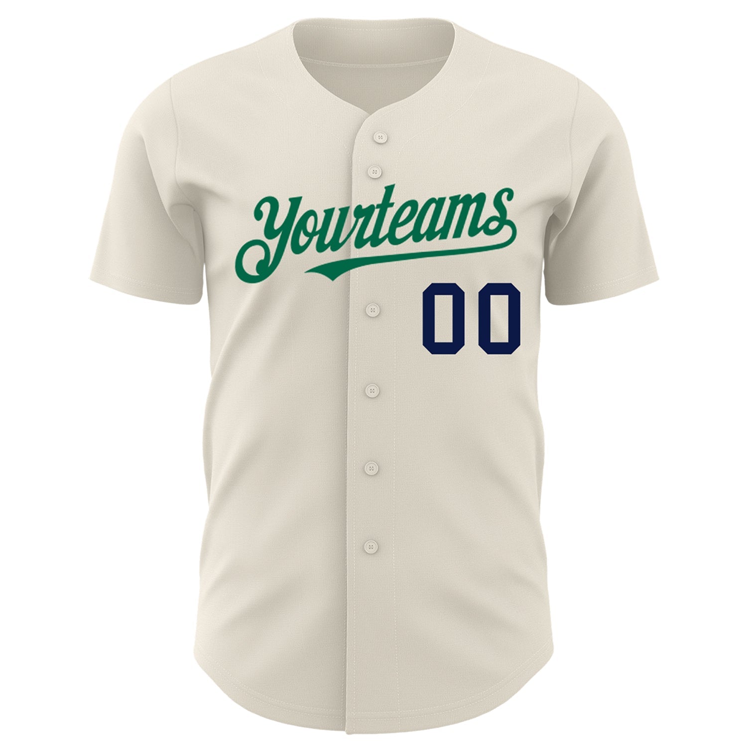 Custom Cream Kelly Green-Navy Authentic Baseball Jersey view 2