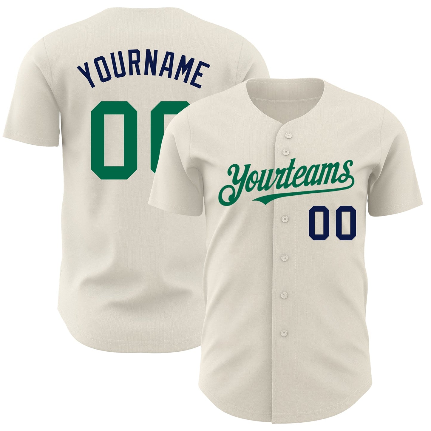 Custom Cream Kelly Green-Navy Authentic Baseball Jersey - Main View