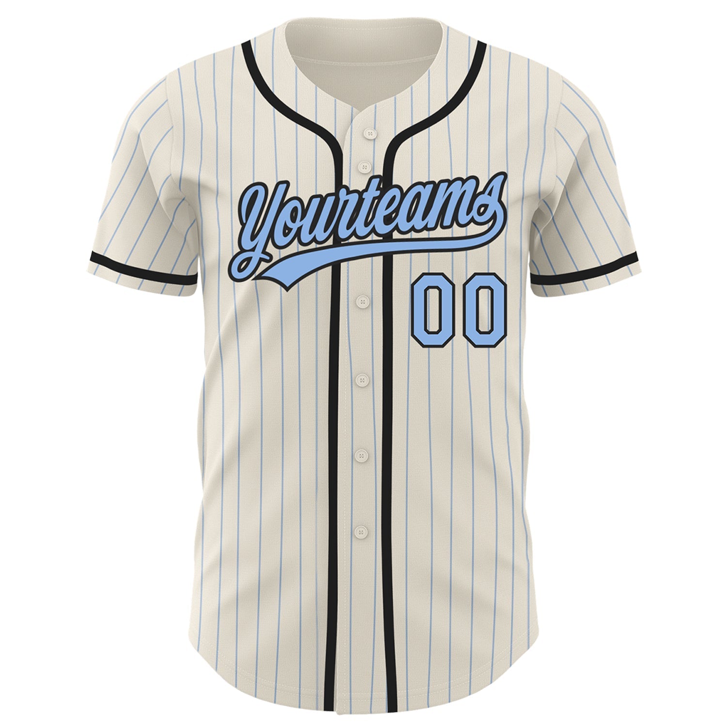Custom Cream Light Blue Pinstripe Black Authentic Baseball Jersey view 2
