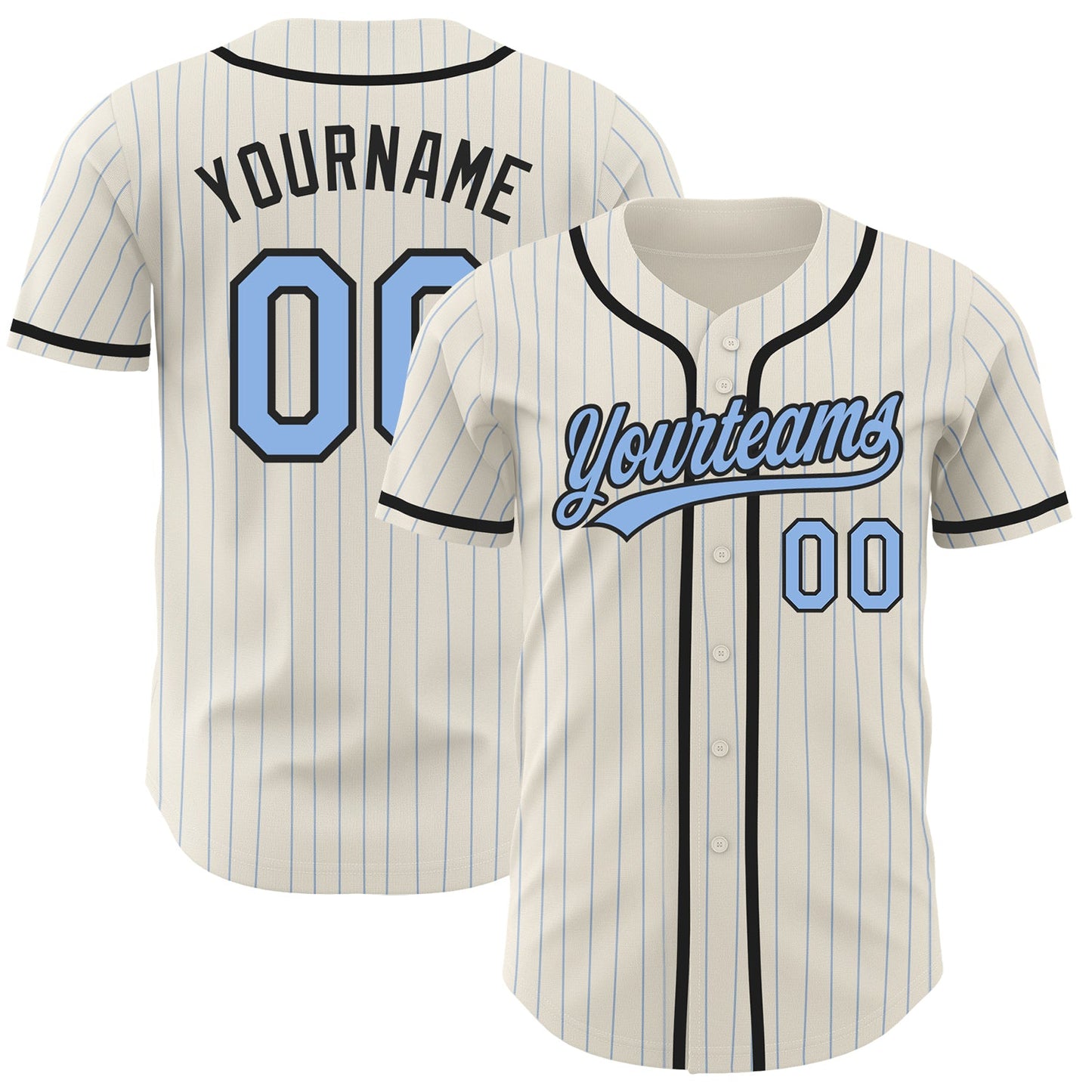 Custom Cream Light Blue Pinstripe Black Authentic Baseball Jersey - Main View