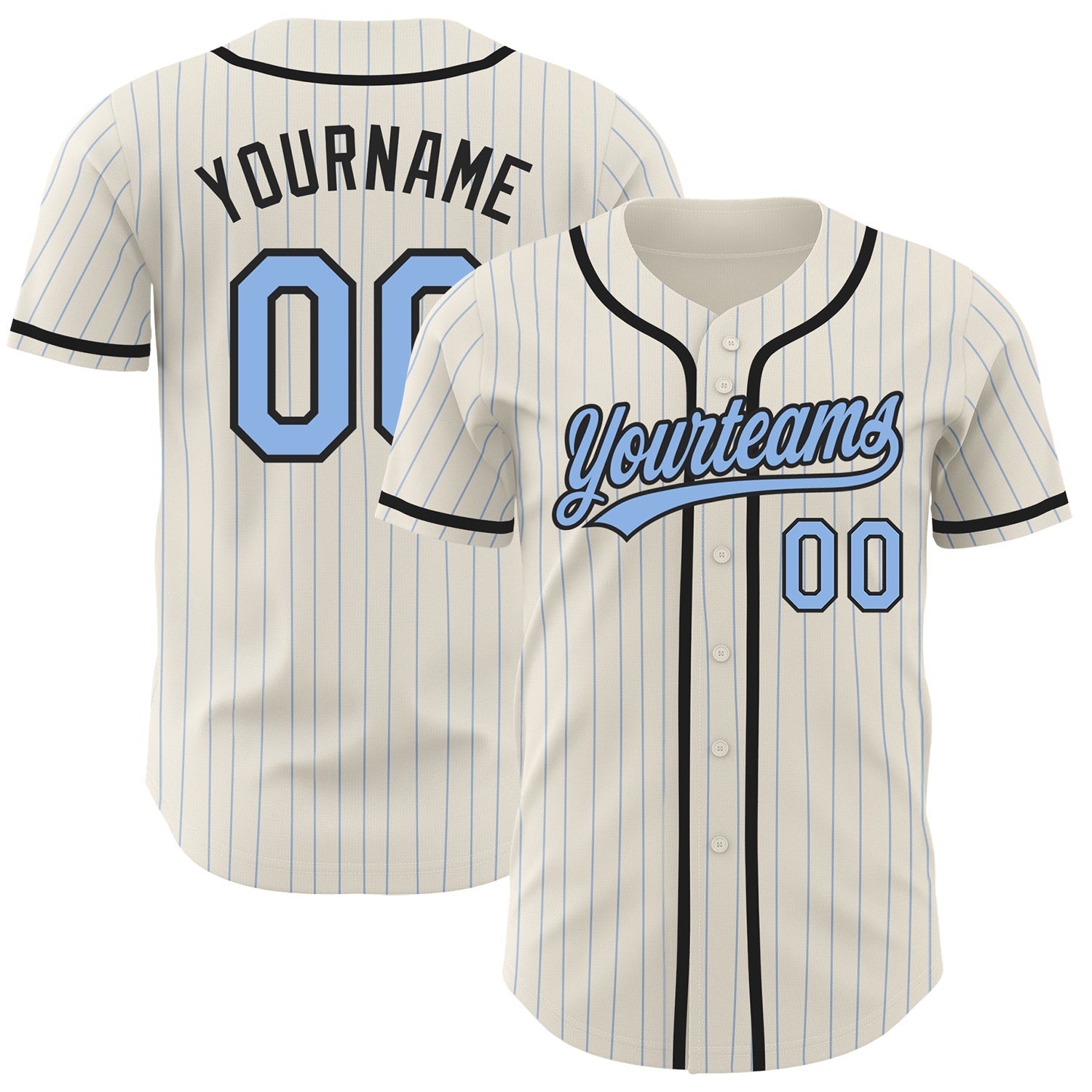Custom Cream Light Blue Pinstripe Black Authentic Baseball Jersey - Main View