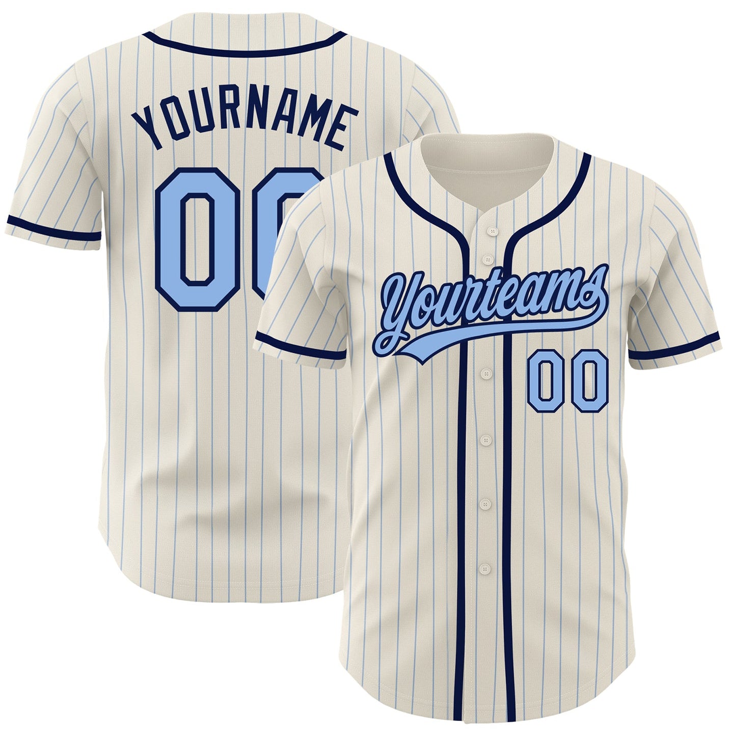 Custom Cream Light Blue Pinstripe Navy Authentic Baseball Jersey - Main View