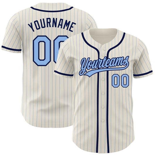 Custom Cream Light Blue Pinstripe Navy Authentic Baseball Jersey - Main View