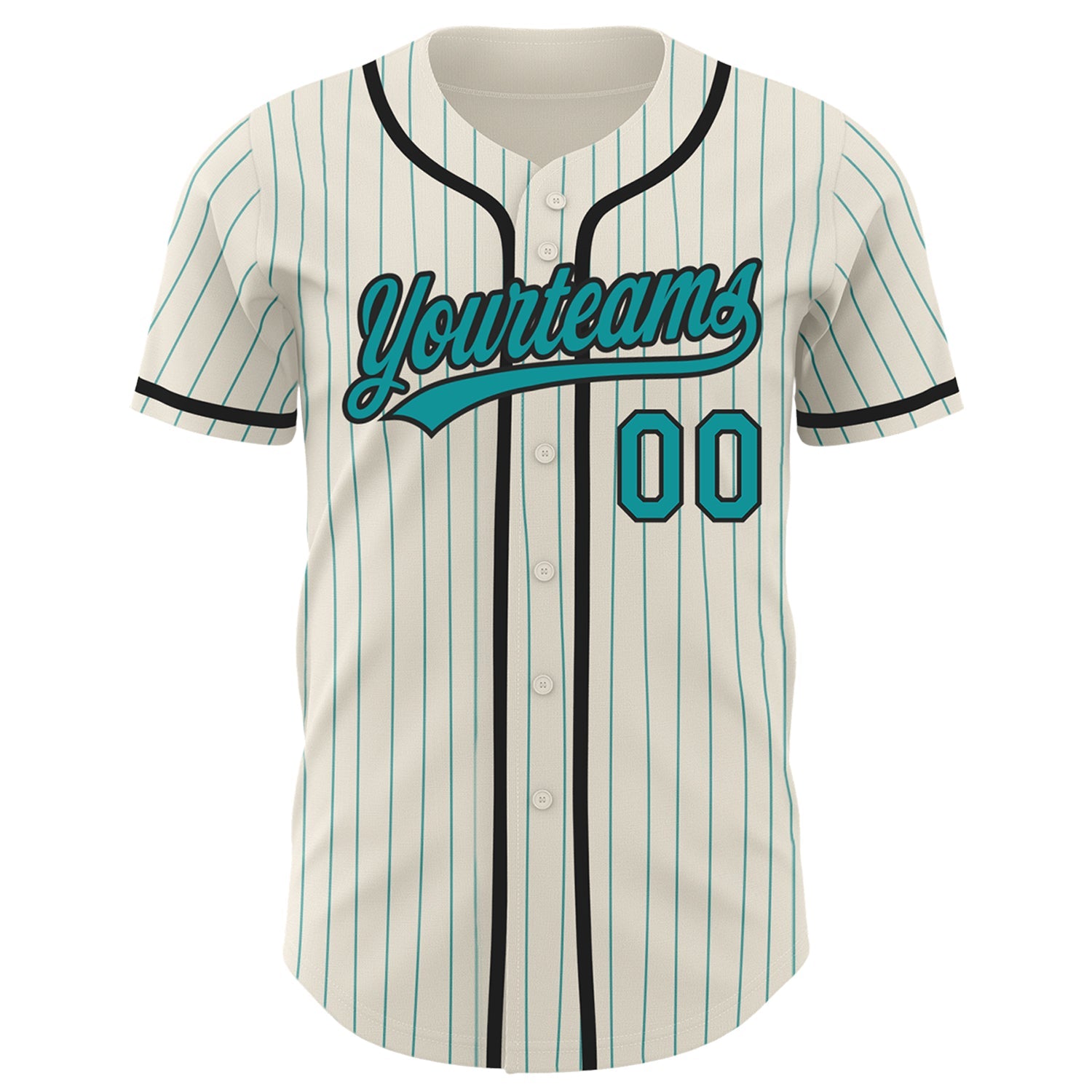 Custom Cream Teal Pinstripe Black Authentic Baseball Jersey view 2