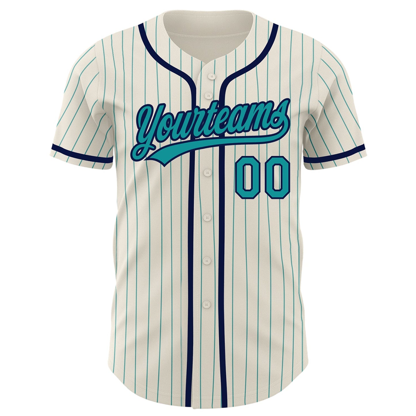 Custom Cream Teal Pinstripe Navy Authentic Baseball Jersey view 2