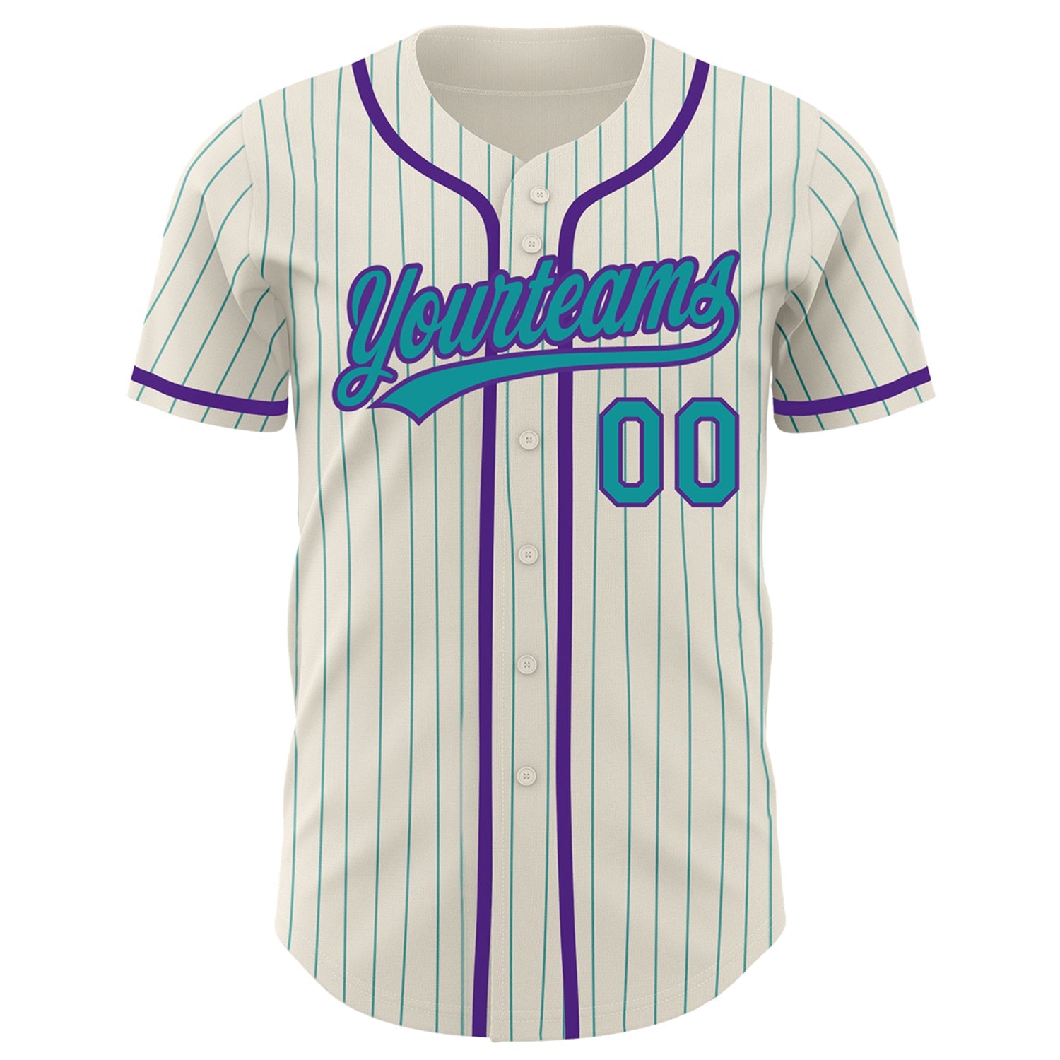 Custom Cream Teal Pinstripe Purple Authentic Baseball Jersey view 2