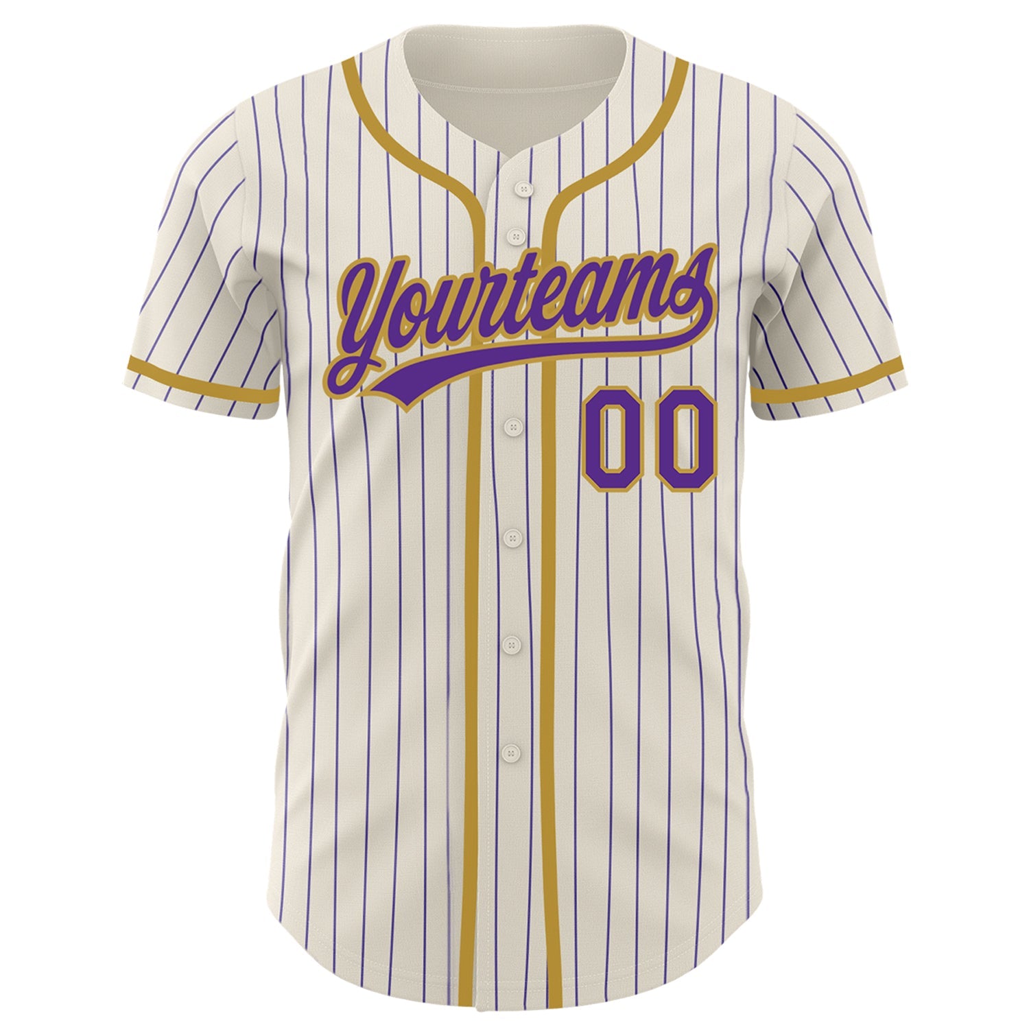 Custom Cream Purple Pinstripe Old Gold Authentic Baseball Jersey view 2