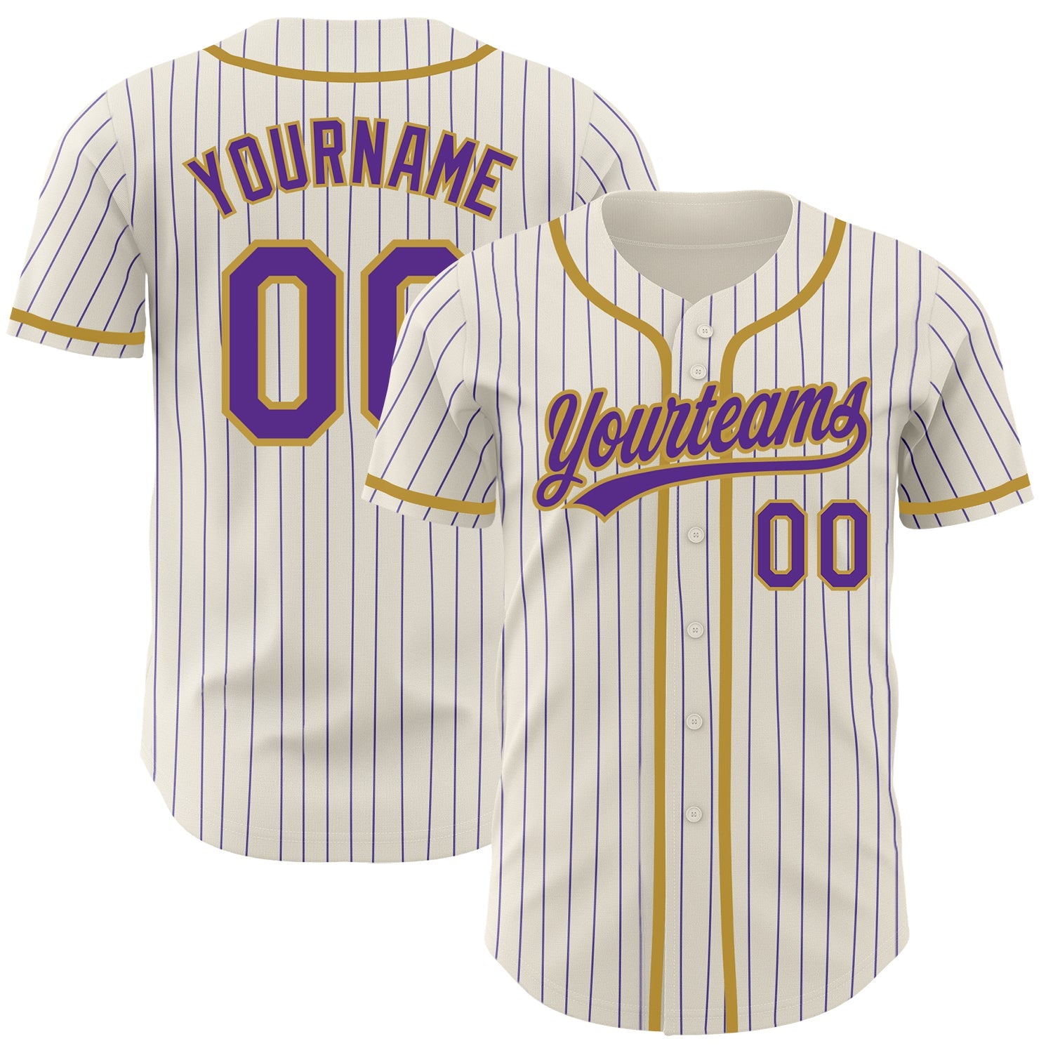 Custom Cream Purple Pinstripe Old Gold Authentic Baseball Jersey - Main View