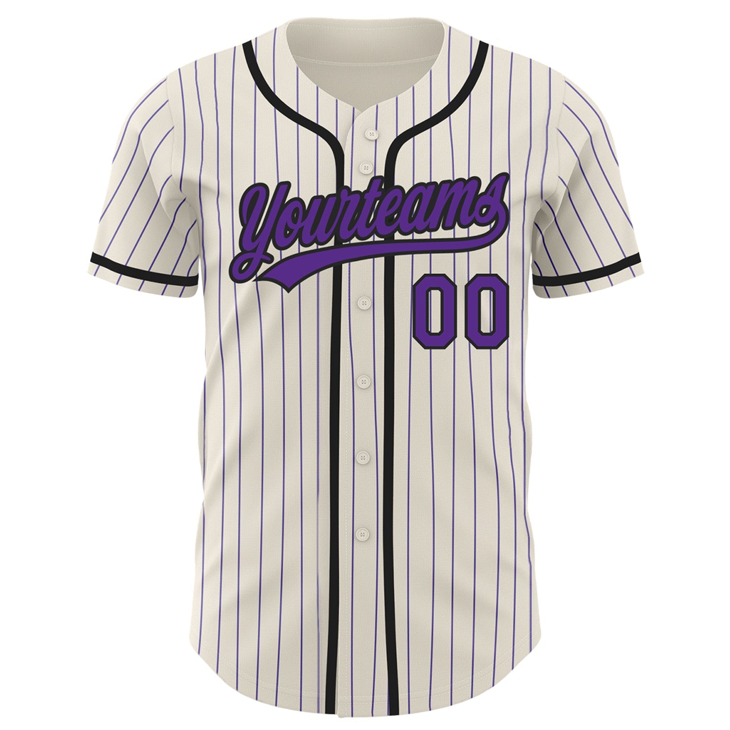 Custom Cream Purple Pinstripe Black Authentic Baseball Jersey view 2