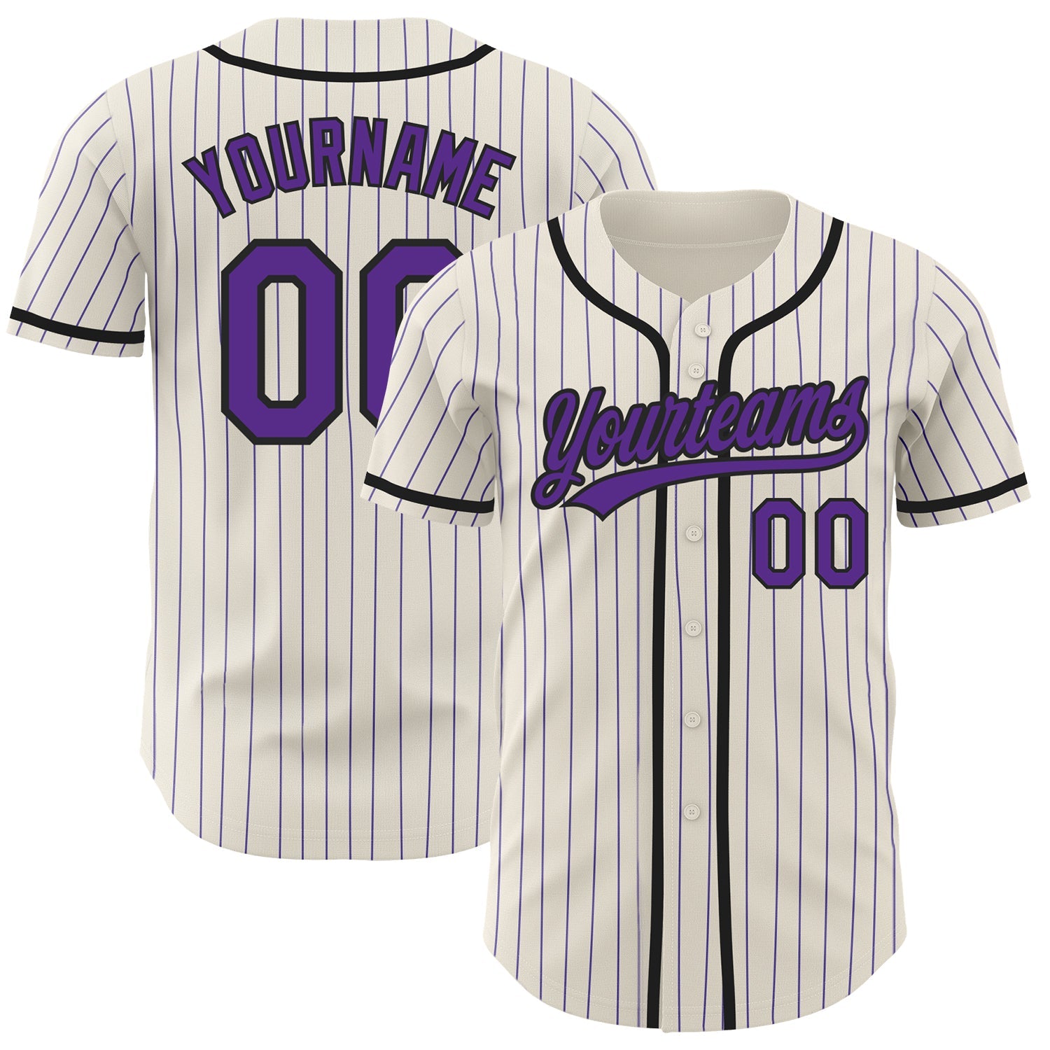 Custom Cream Purple Pinstripe Black Authentic Baseball Jersey - Main View