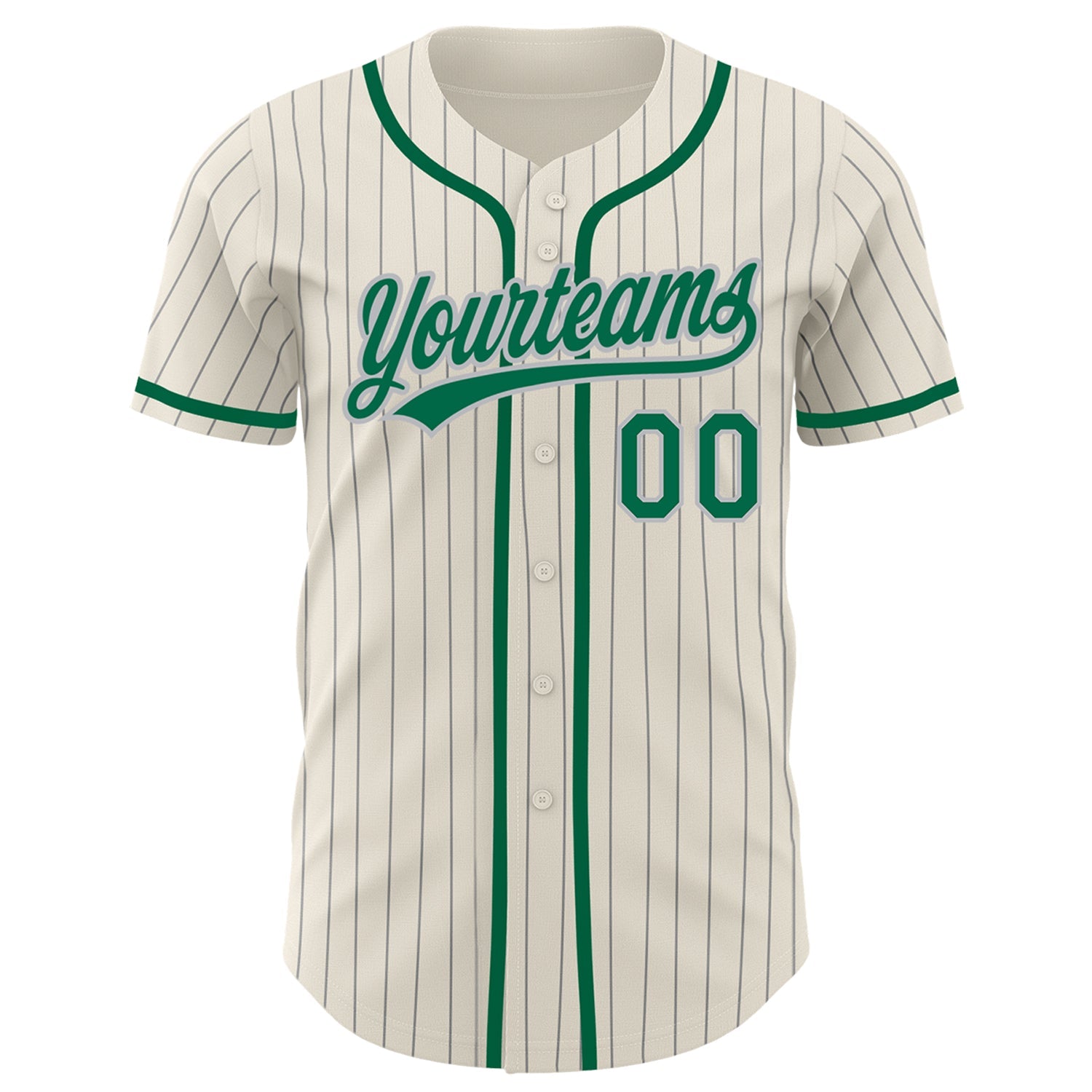Custom Cream Gray Pinstripe Kelly Green Authentic Baseball Jersey view 2