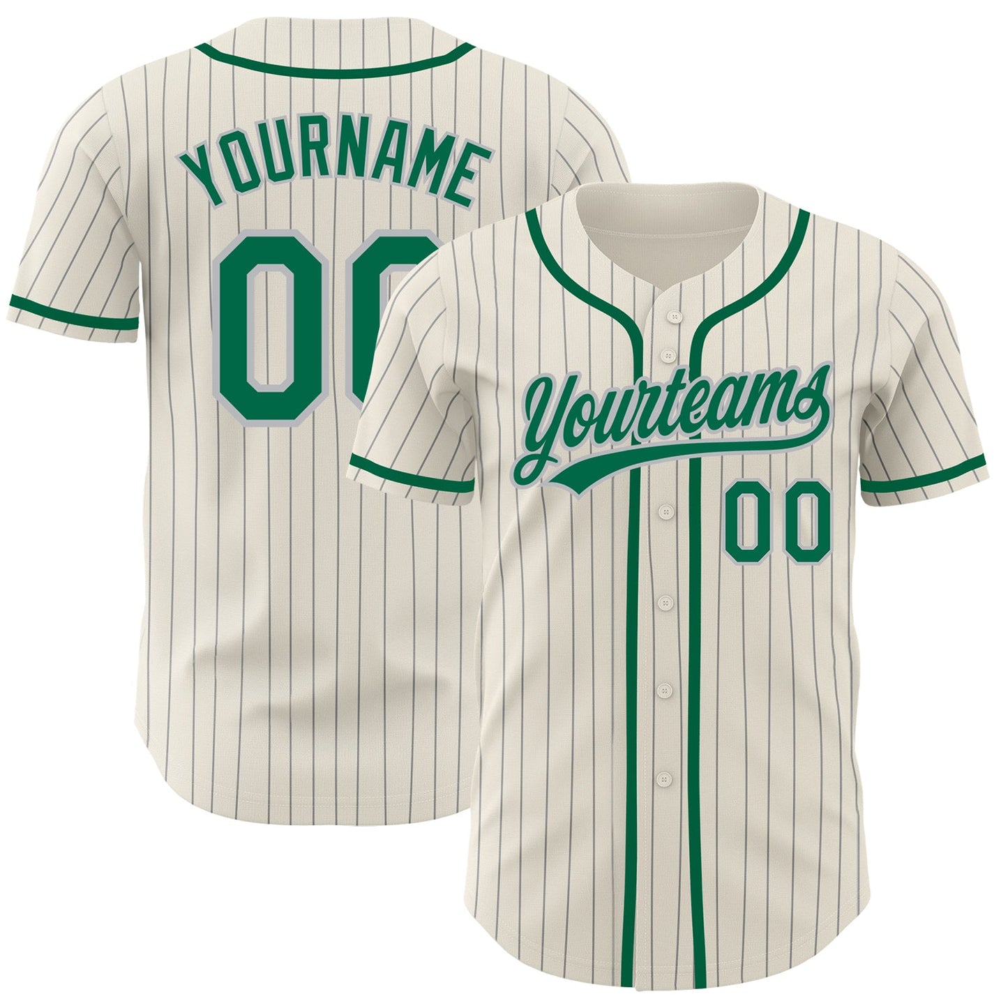 Custom Cream Gray Pinstripe Kelly Green Authentic Baseball Jersey - Main View